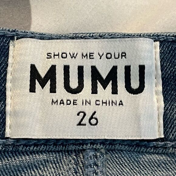 Show Me Your Mumu Reba Jeans Maxi Skirt Blue Denim Distressed Front Slit 26 - Picture 5 of 8